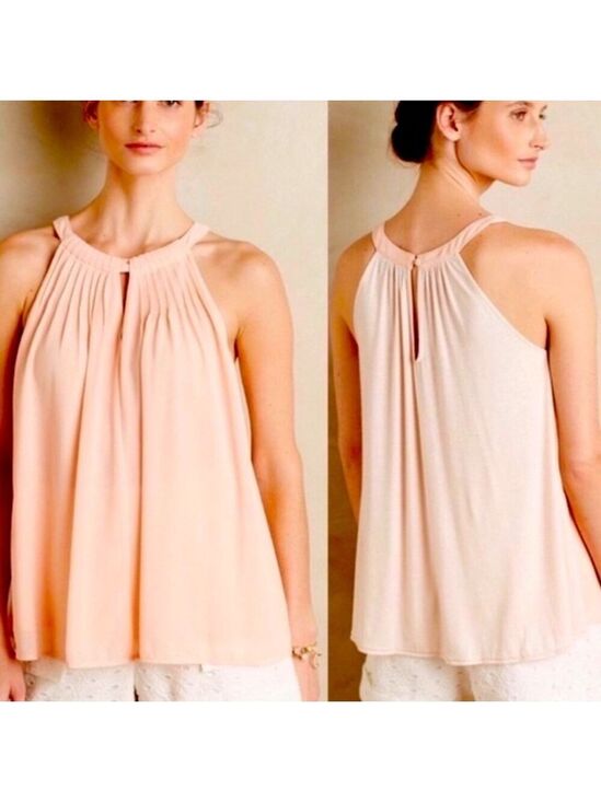 Anthropologie Tops - Anthropologie Sunday in Brooklyn Peach Pintucked Halter Tank Top, size S